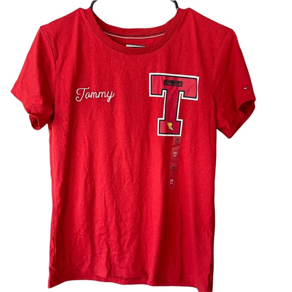 Tommy Jeans Red Embroidered Varsity Short Sleeve Crew New Neck T-Shirt Medium